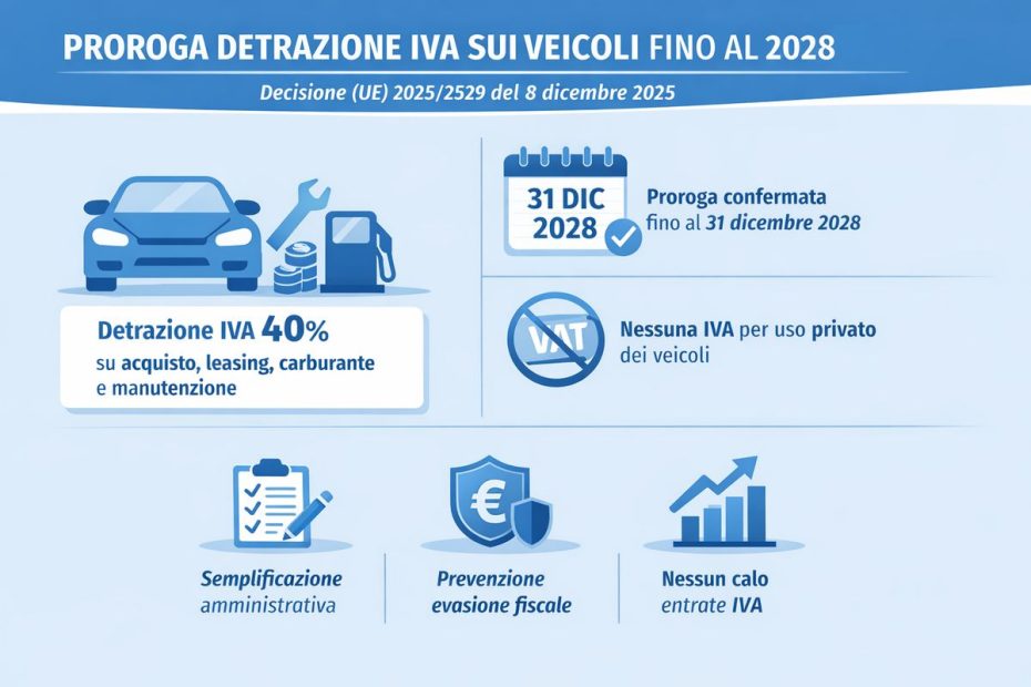 Proroga IVA auto: detrazione al 40% confermata fino al 2028