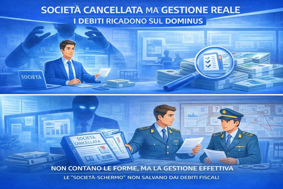 Società cancellata ma gestione reale: quando i debiti fiscali ricadono sul dominus