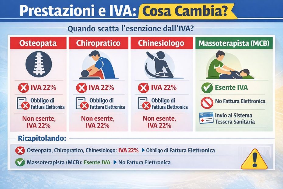 Massoterapista esente IVA, osteopata, chiropratico, chinesiologo NO (Risoluzione 9/2026)
